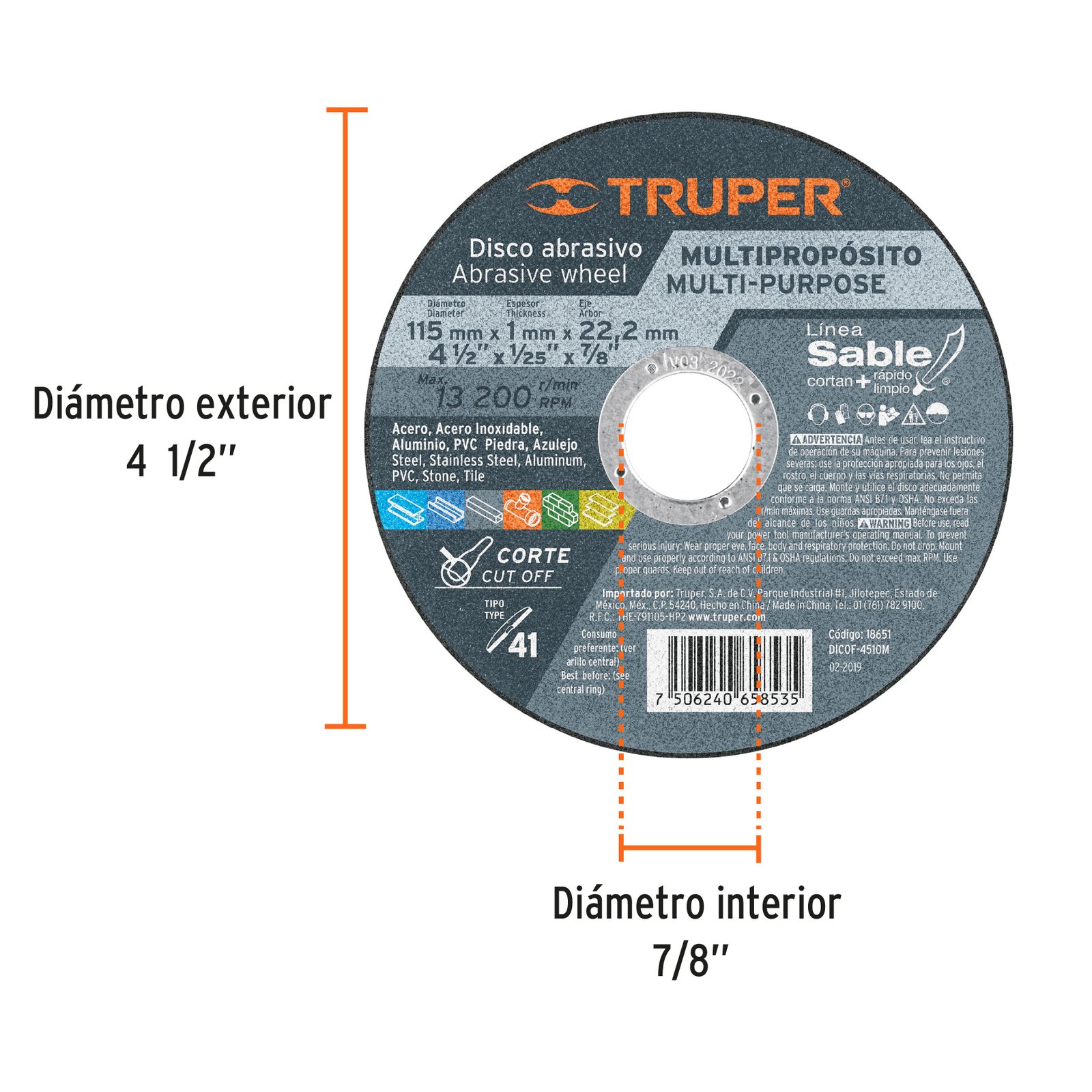 DISCO P/CORTE MULTIPROP 4-1/2" DICOF- 4510M TRUPER