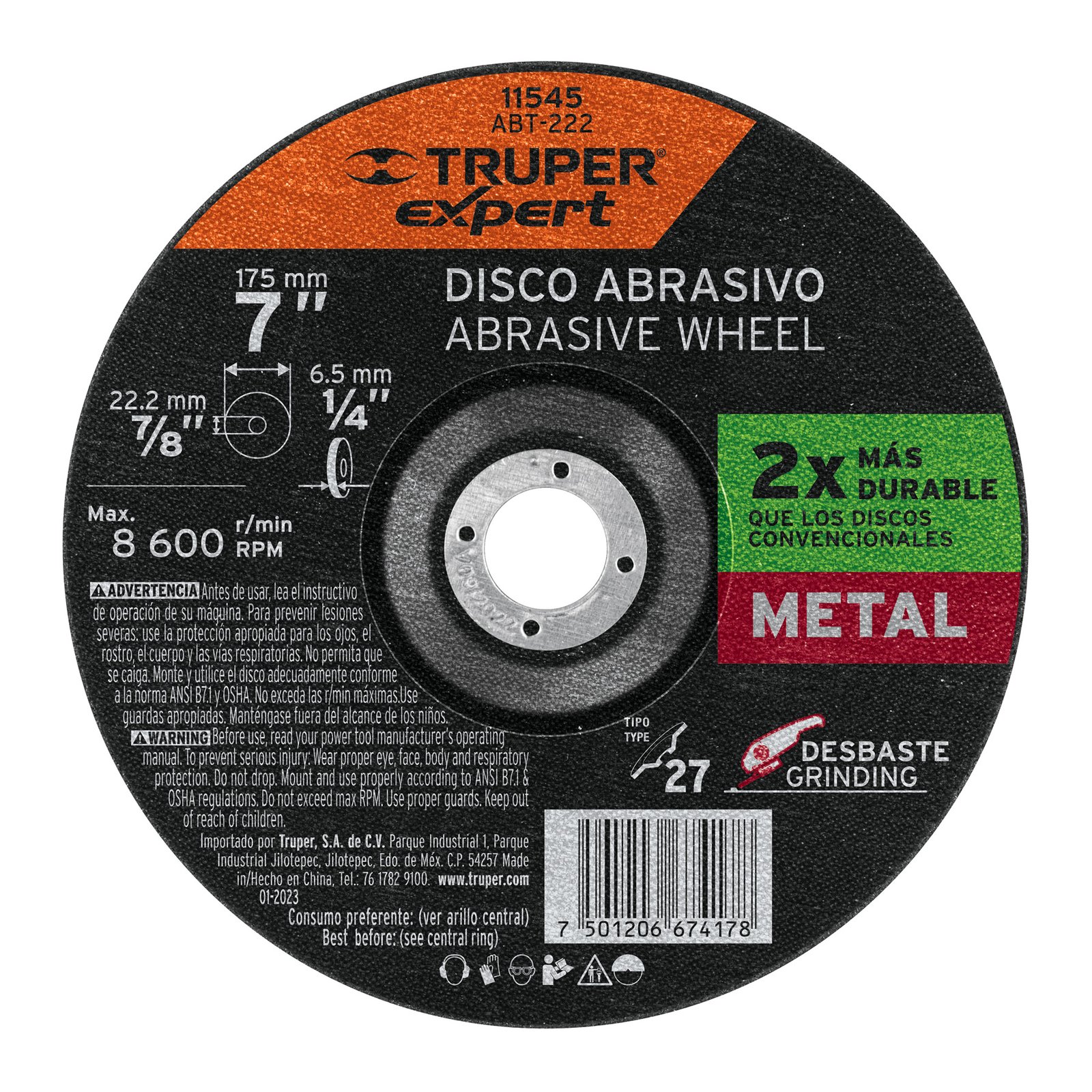 DISCO P/DESBASTE METAL 7" ALTO RENDIMIENTO ABT-222