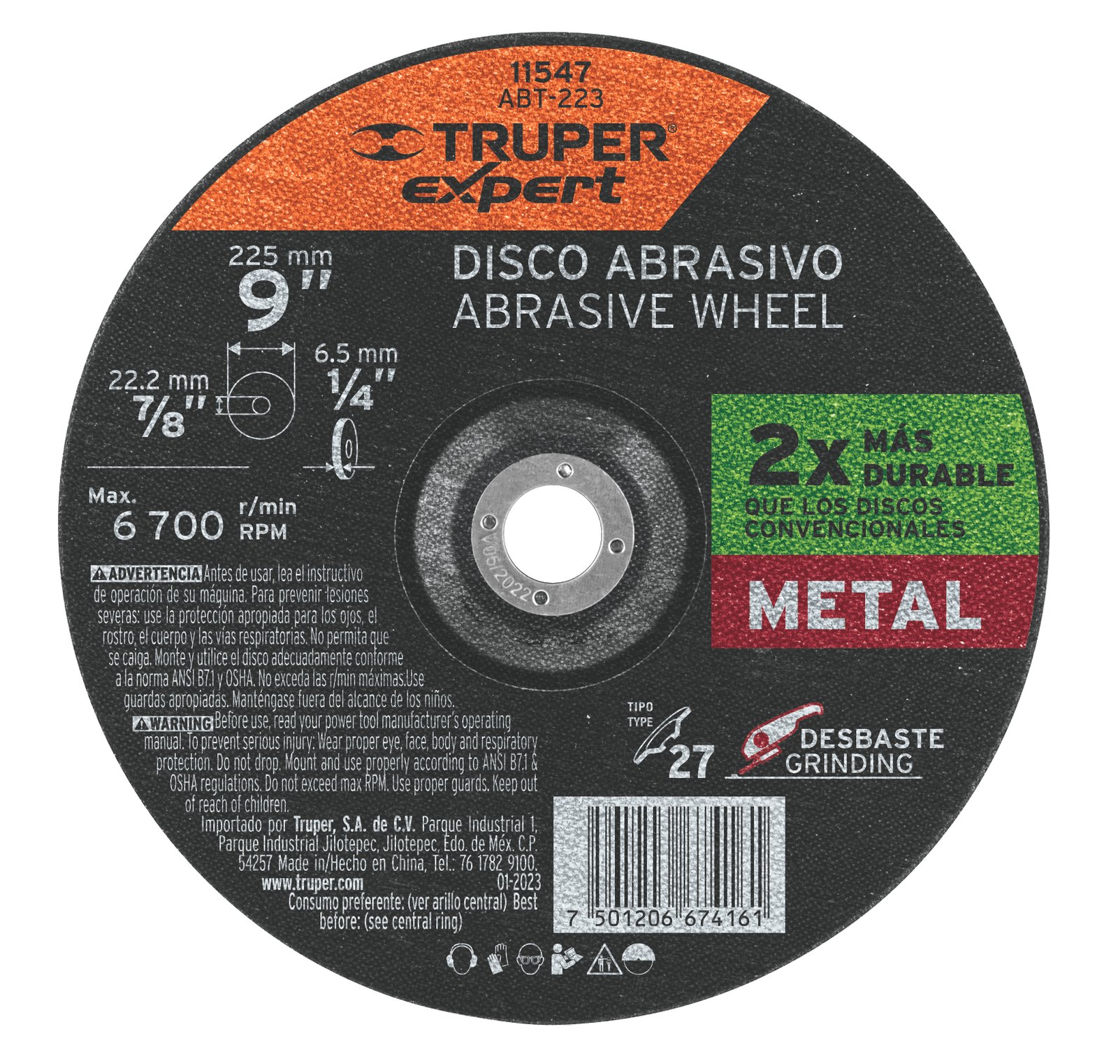 DISCO P/DESBASTE METAL 9"ALTO RENDIMIENTO ABT-223