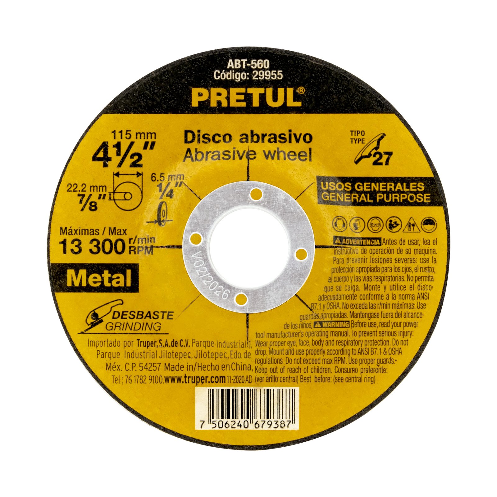 DISCO P/PULIR METAL 4-1/2" X 6.2 7" ABT-560 PRETUL