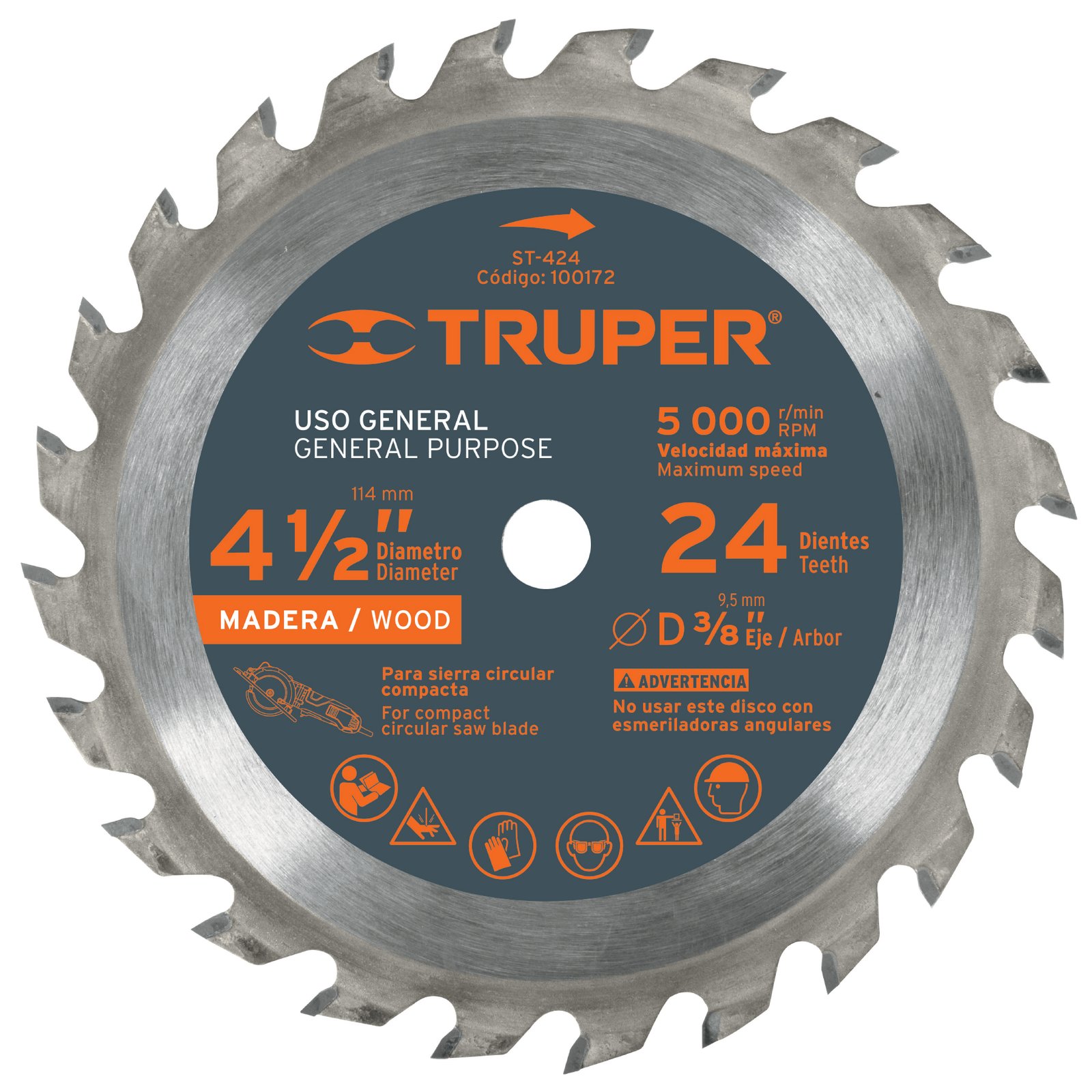 DISCO SIERRA P/MADERA 4-1/2" ST-424 TRUPER