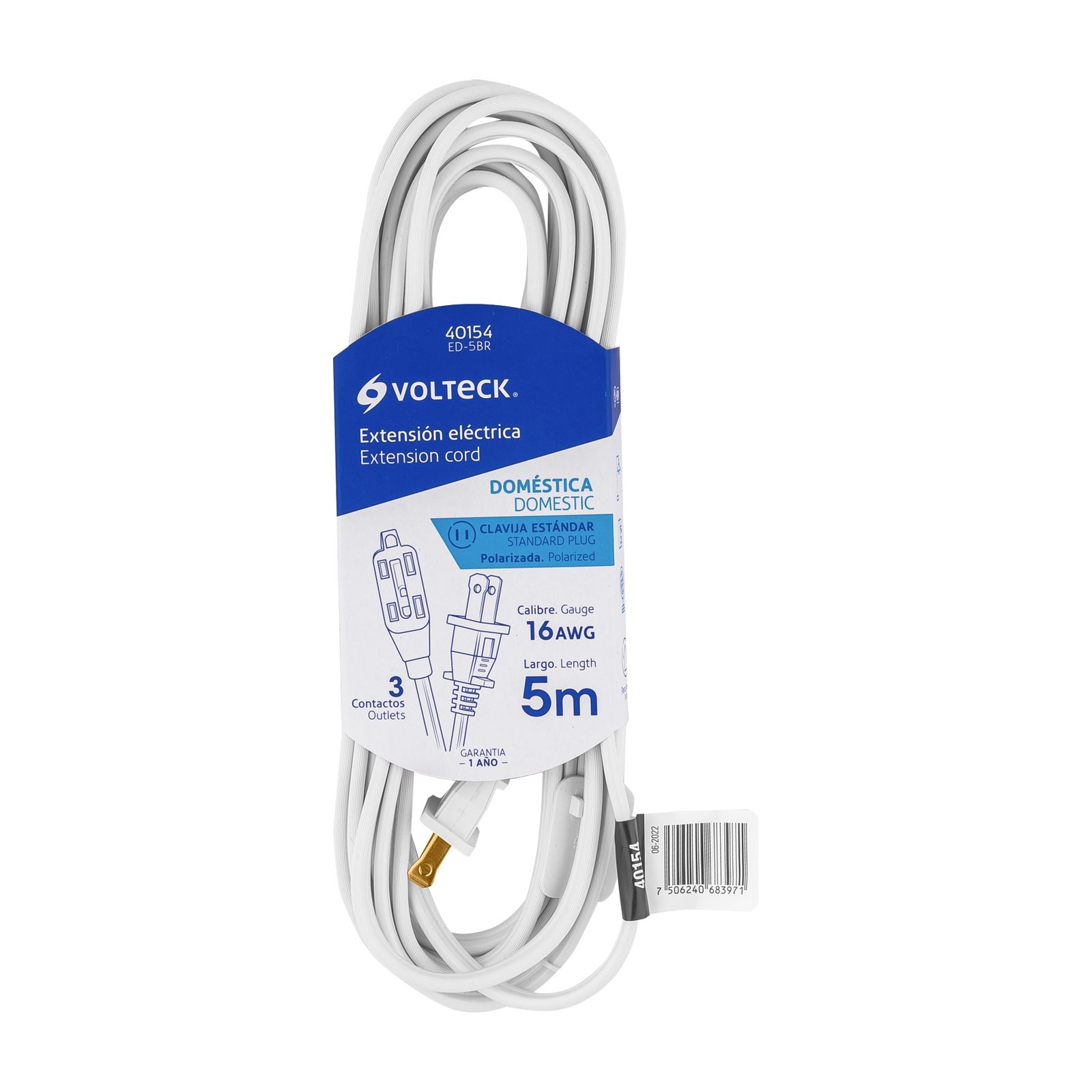 EXTENSION ELECT BL CLAVIJA RECTA 5M ED-5BR VOLTECH