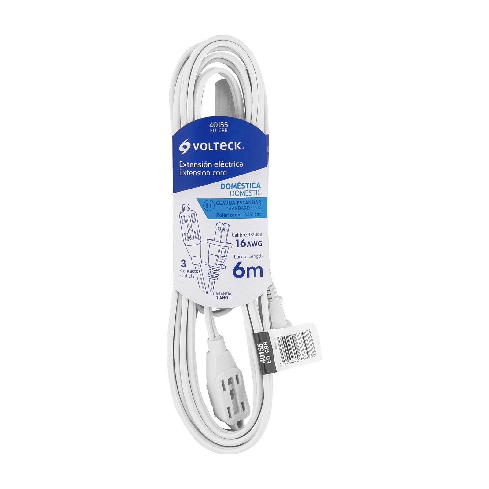 EXTENSION ELECT BL CLAVIJA RECTA 6M ED-6BR VOLTECH