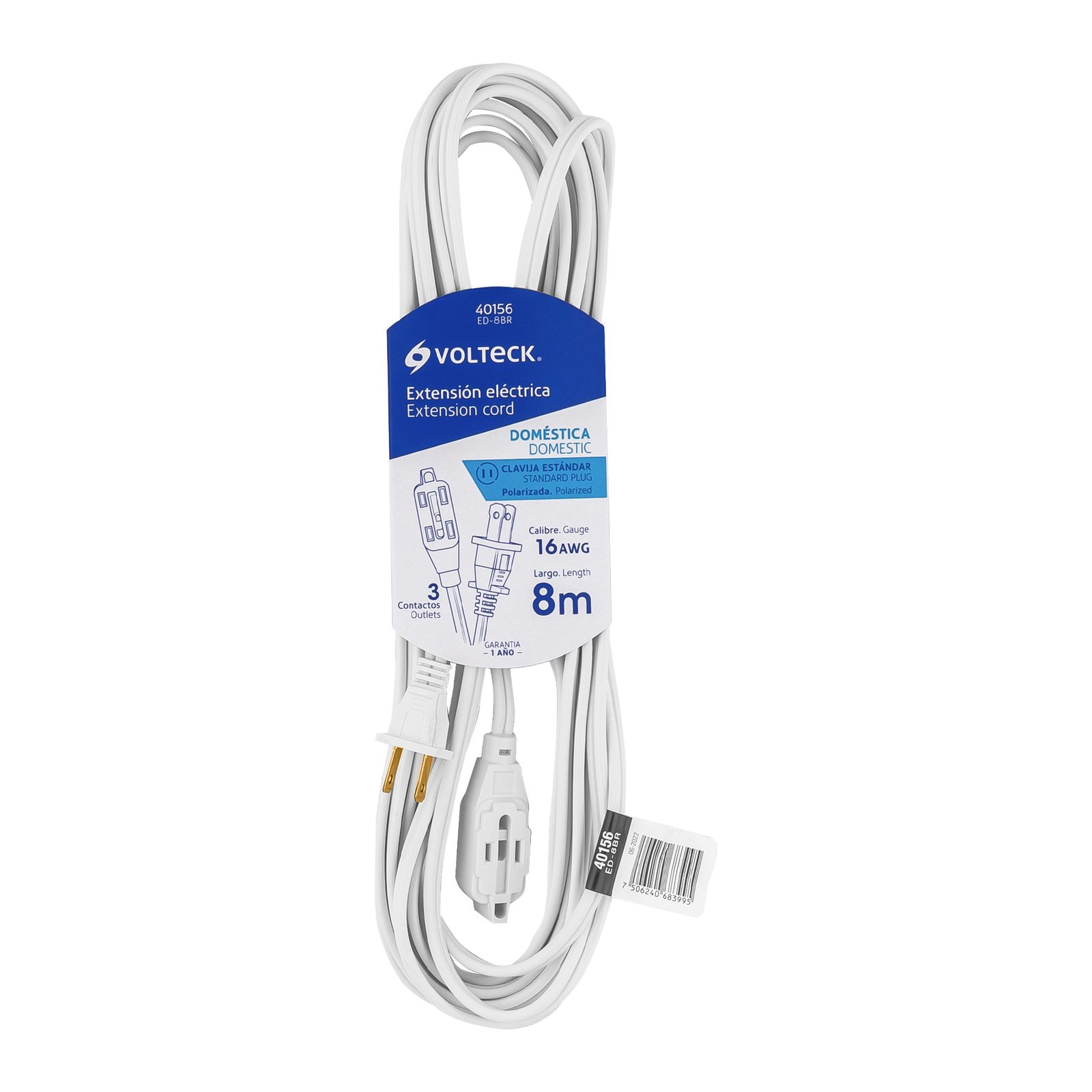 EXTENSION ELECT BL CLAVIJA RECTA 8M ED-8BR VOLTECH