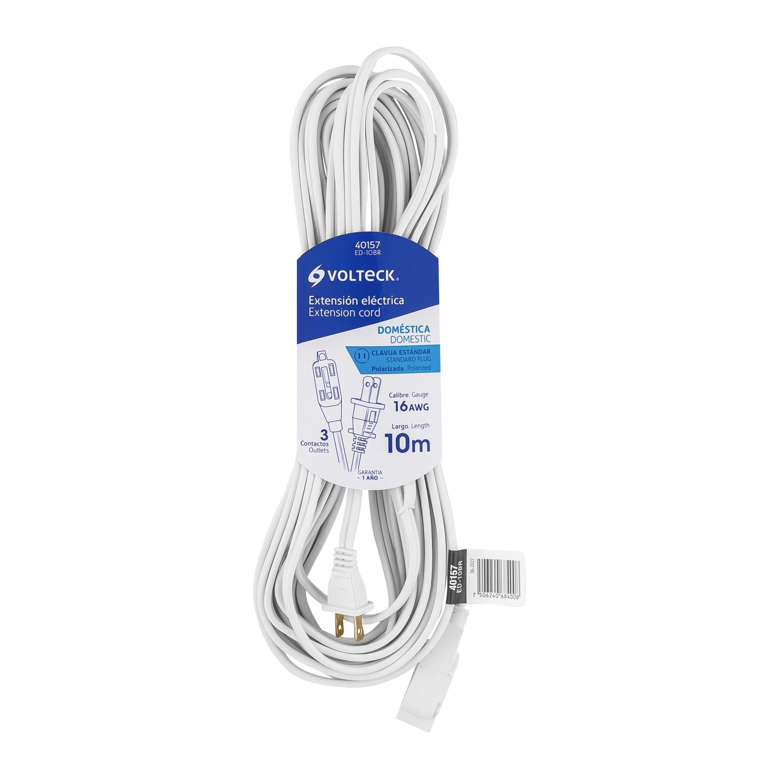 EXTENSION ELEC BL CLAVIJ RECTA 10M ED-10BR VOLTECk