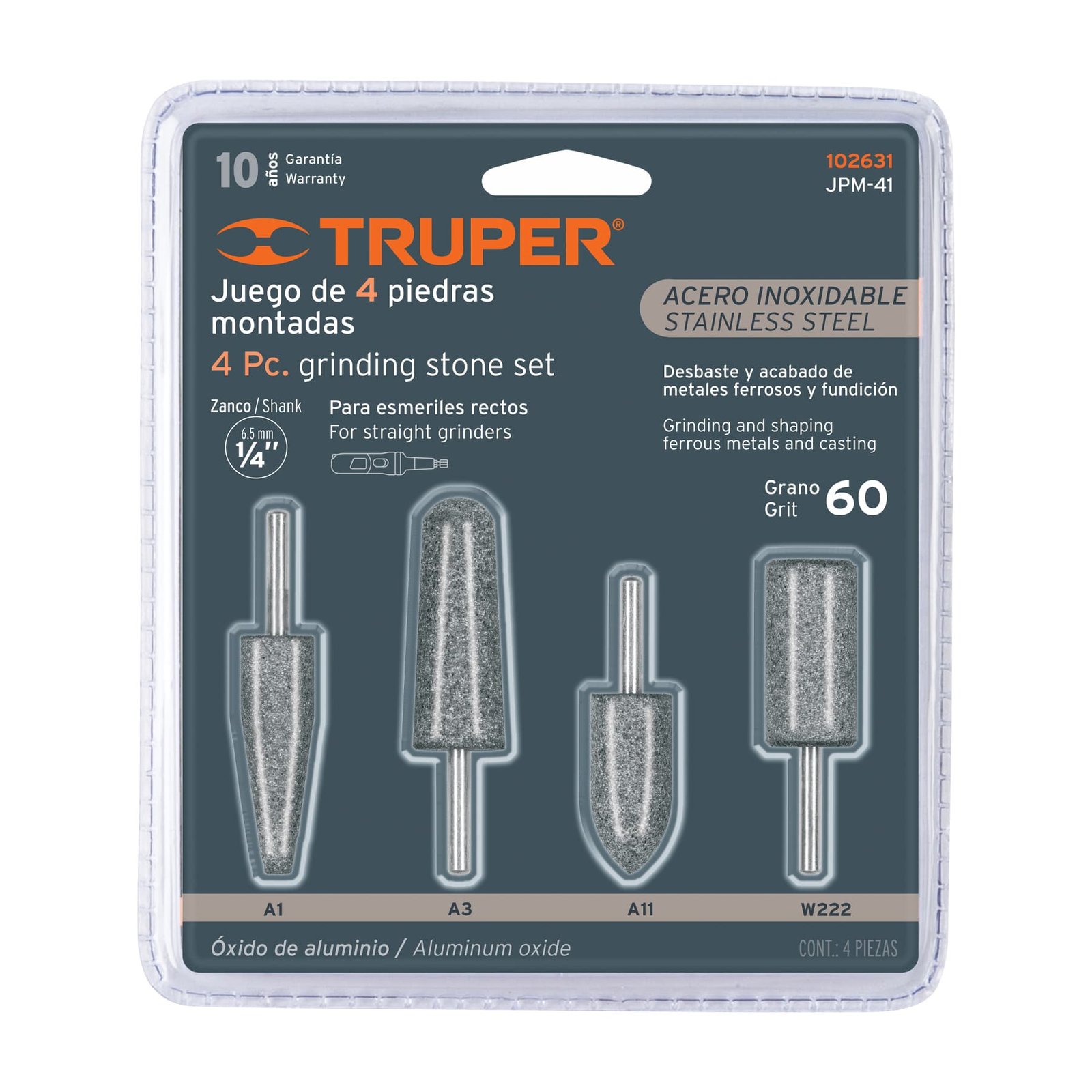 JGO.PIEDRAS PULIR 4PZS1/4 ACERO INOX JPM-4L TRUPER