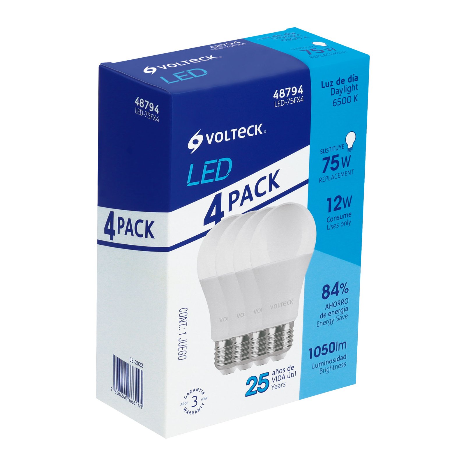 JGO. BOMBILLO LED 4PC 12W LED-75FX4 VOLTECK