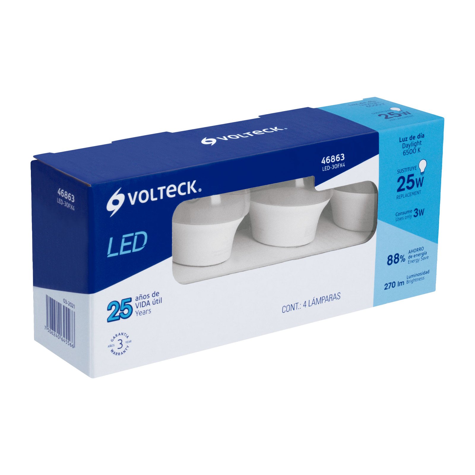JGO. BOMBILLO LED 4PC 3W LED-30GFX4 VOLTECK