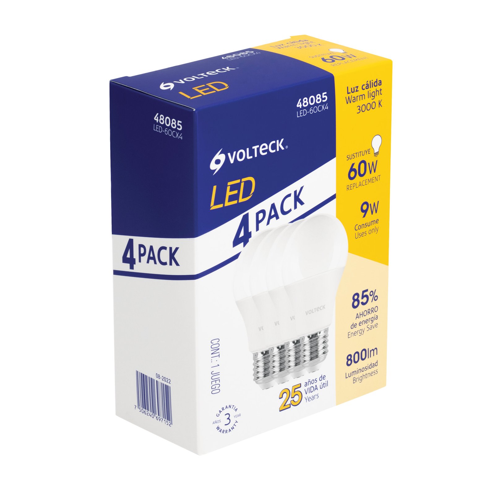 JGO. BOMBILL LED 4PC 9W LUZ CALD LED-60CX4 VOLTECK