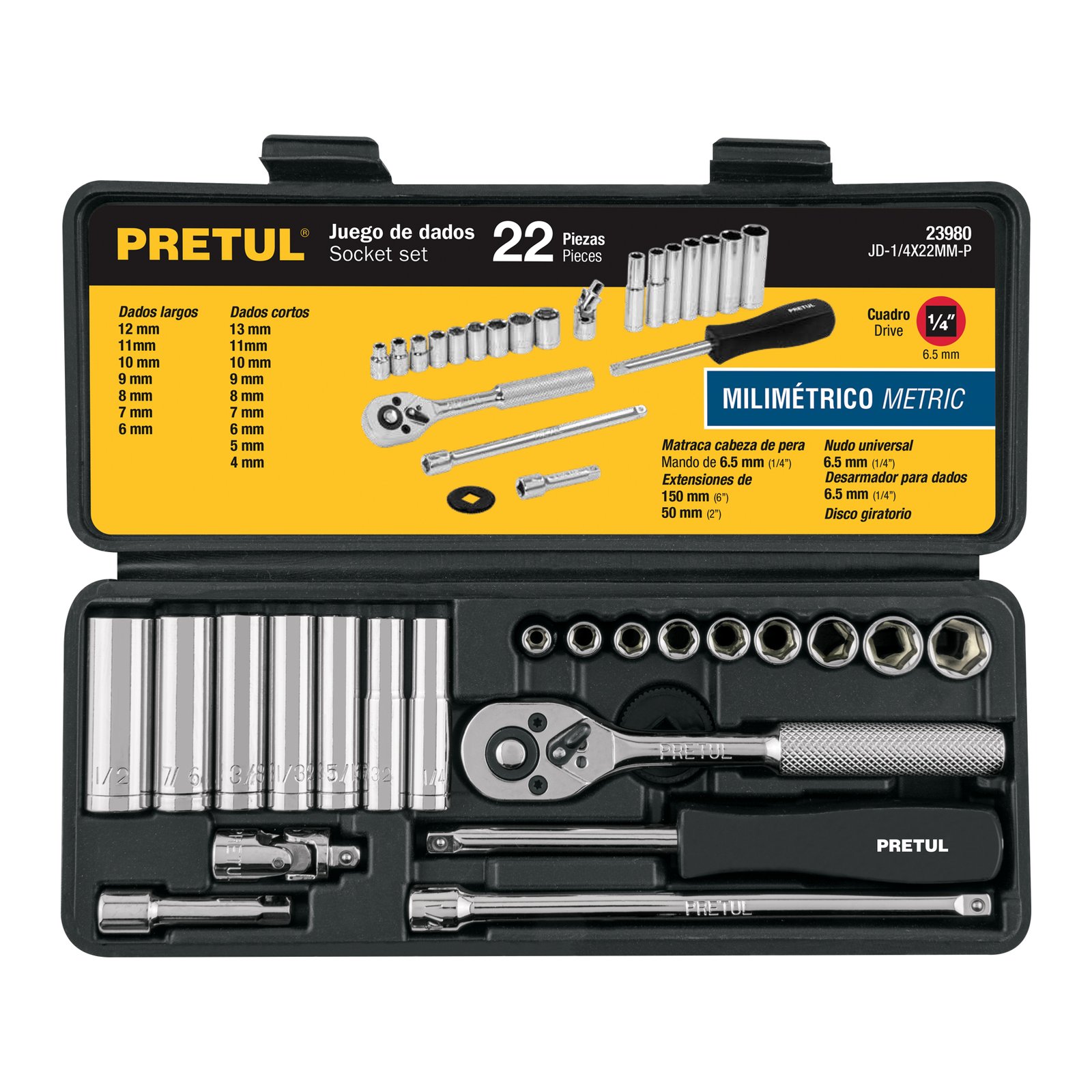 JGO. DE 22 PIEZAS MM JD-1/4X22MM-P PRETUL