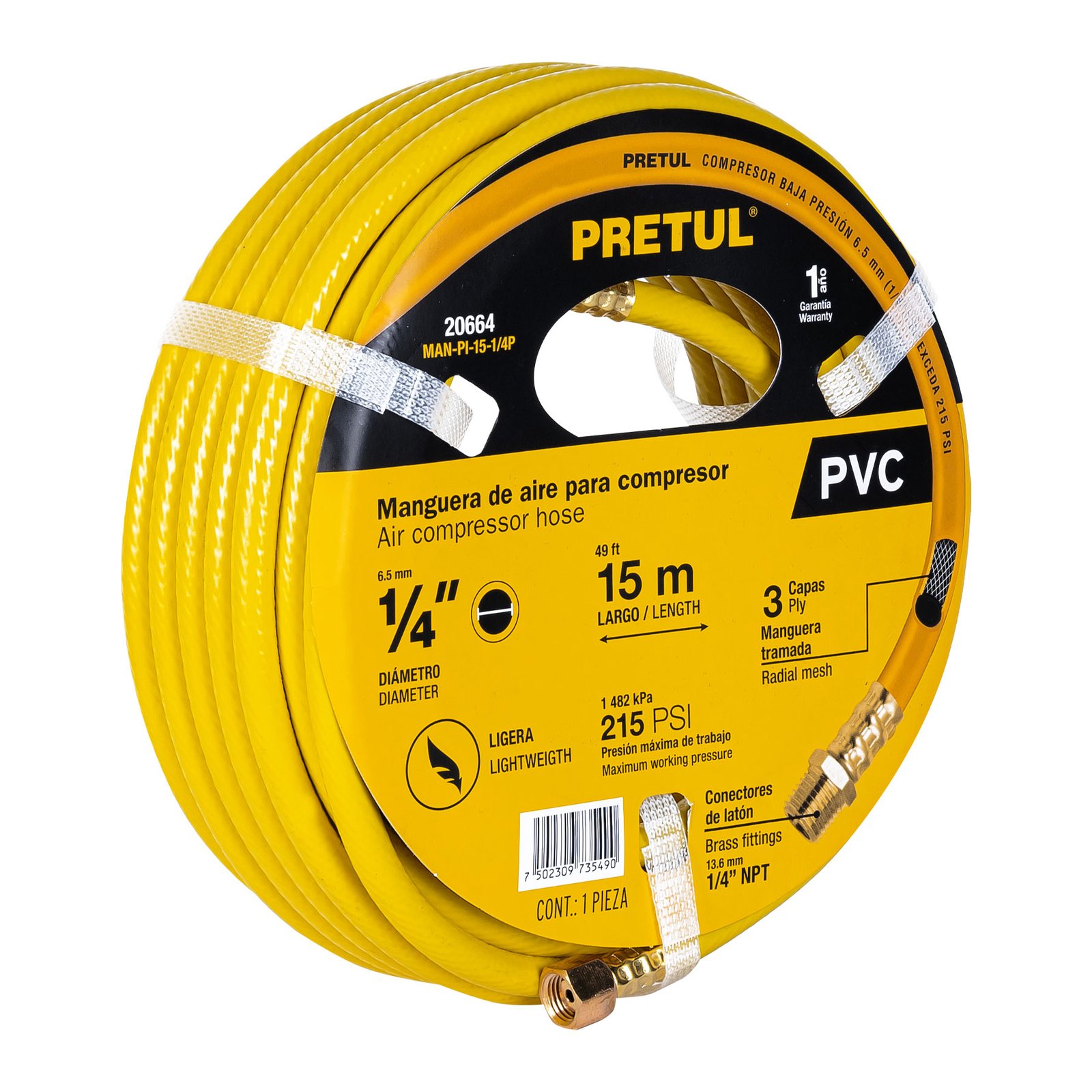 MANG.P/COMPRESOR 15 MTS 1/4" MAN-PI-15-1/4P PRETUL
