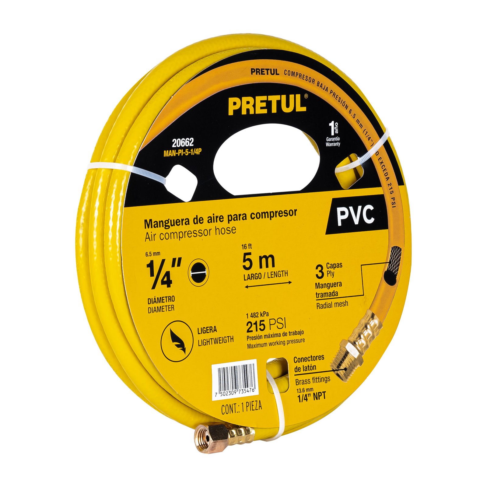 MANG.P/COMPRESOR 5 MTS 1/4" MAN-PI-5-1/4P PRETUL