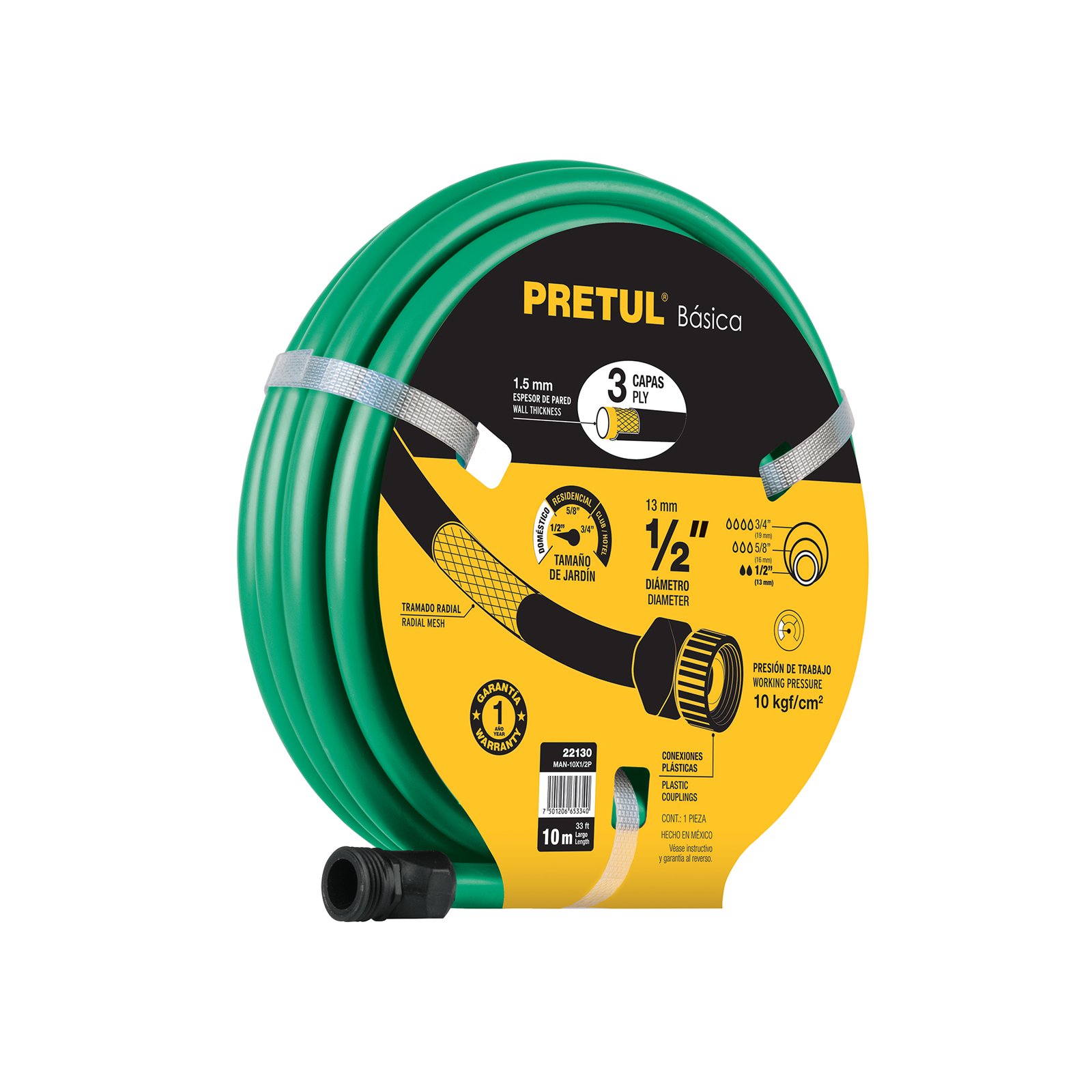 MANG. VERDE 1/2"X10M 3 CAPAS MAN-10X1/2P PRETUL