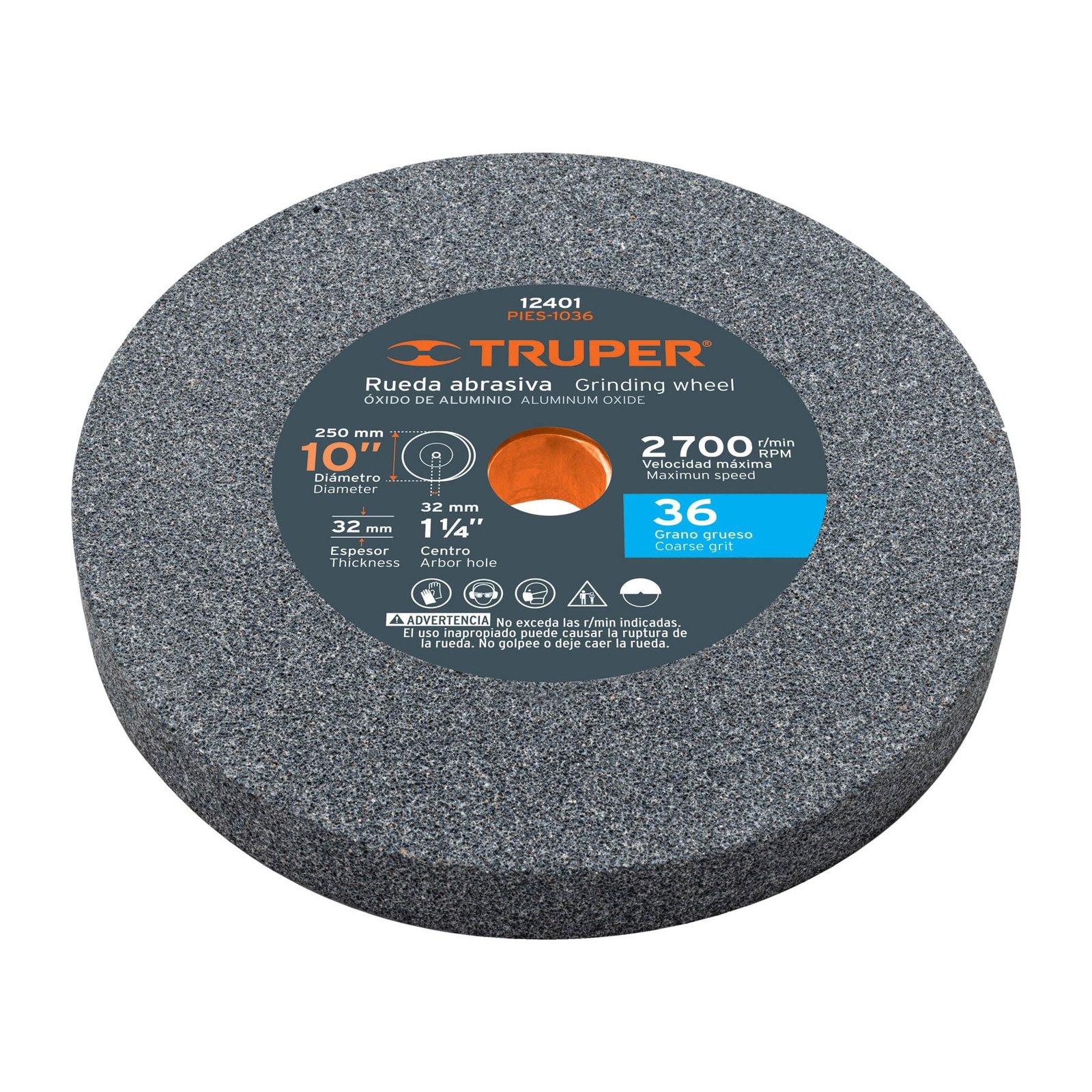 PIEDRA ESMERIL 10"X 1-1/4" GRAN 36 PIES-1036 TRUPE