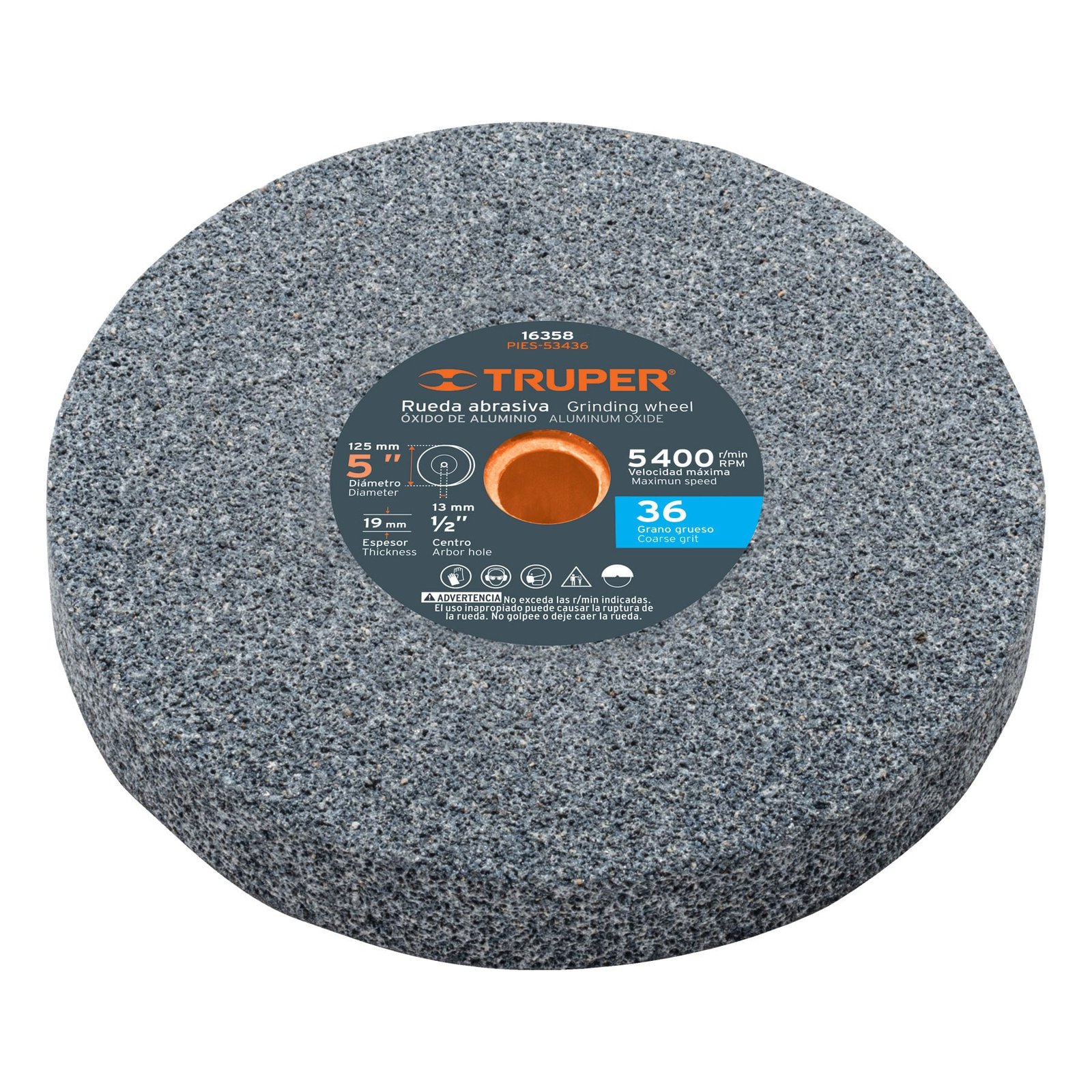 PIEDRA ESMERIL 5"GRANO 36 - 3/4"PIES-53436 TRUPER
