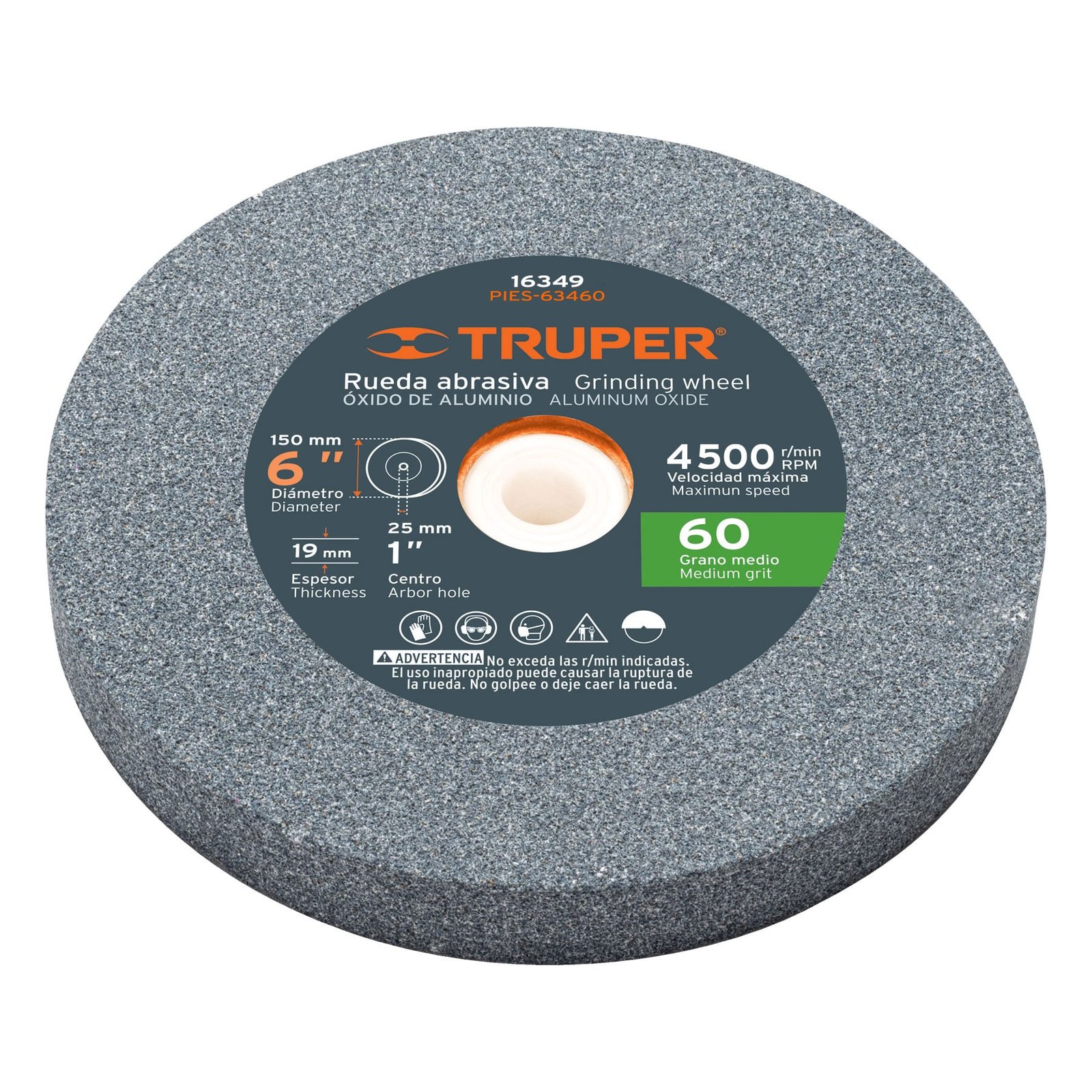 PIEDRA P/ESMERIL 6"X1"X3/4"#60 PIES-63460 TRUPER