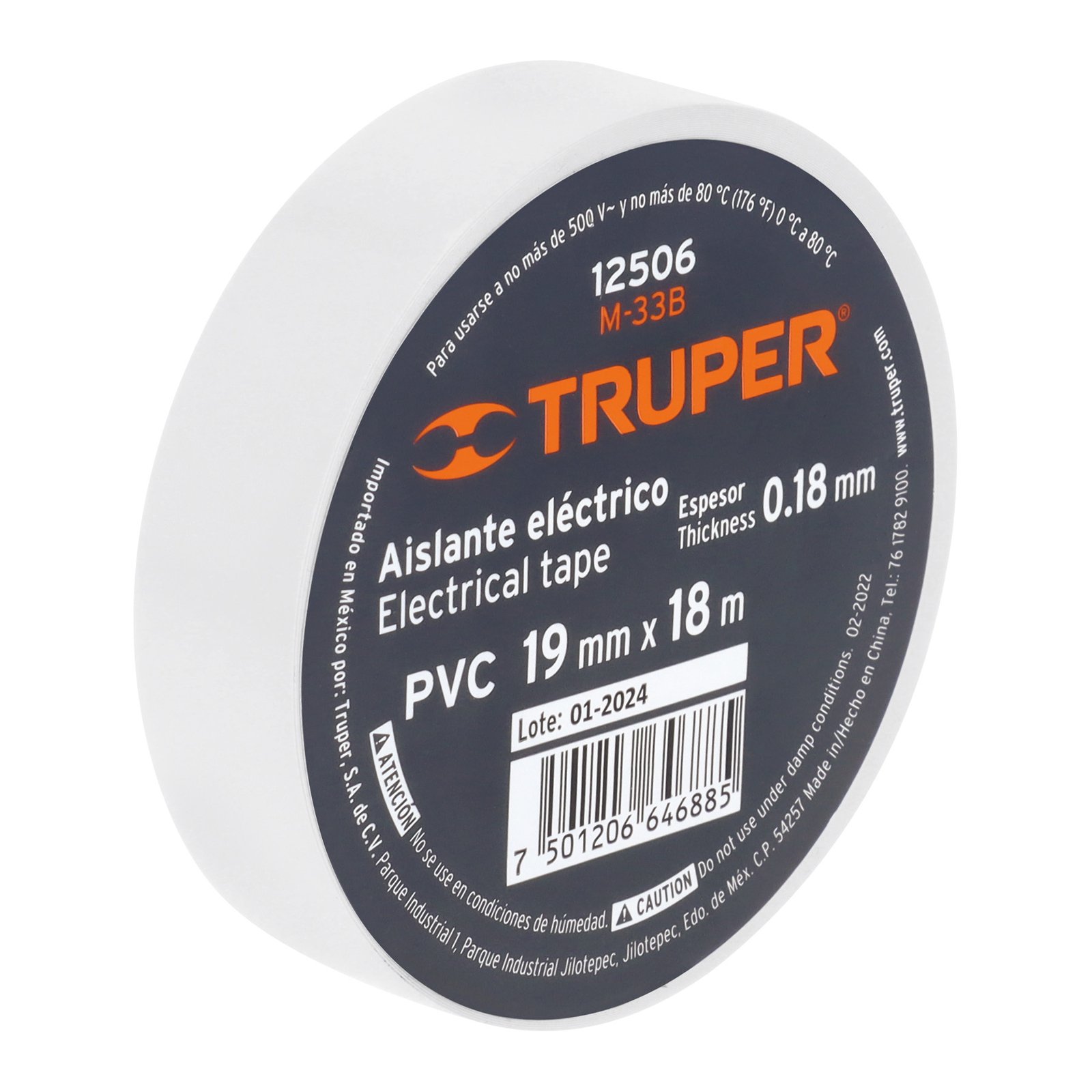 TAPE ELECTRICO BLANCO 3/4X18m TRUPER M-33B C-50