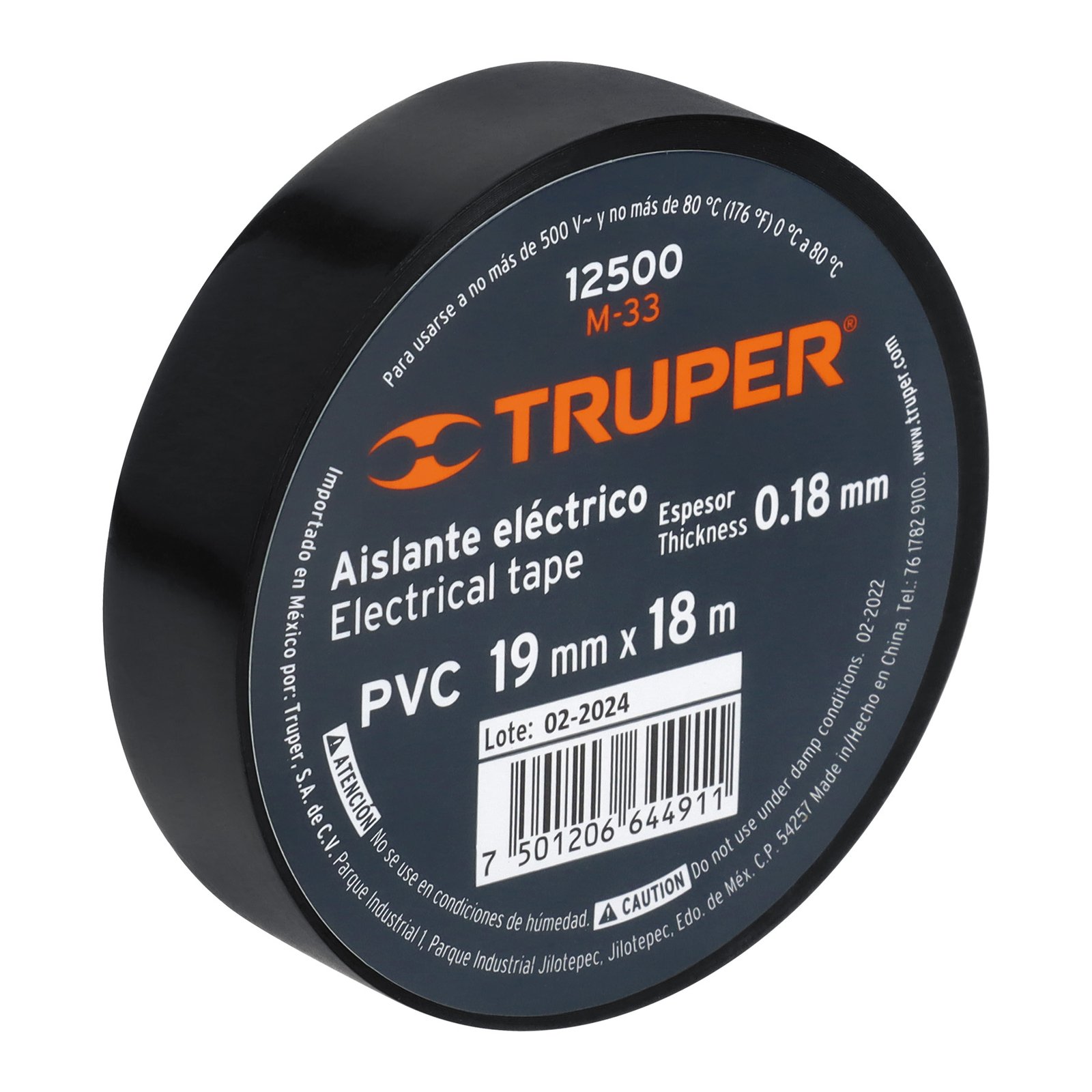 TAPE ELECTRICO NEGRO 3/4 X18 m TRUPER M-33 C-50